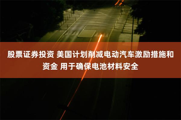 股票证券投资 美国计划削减电动汽车激励措施和资金 用于确保电池材料安全